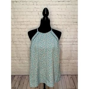 Eclair MED Teal Floral Pink White Trapeze Keyhole Back Tank Top Blouse